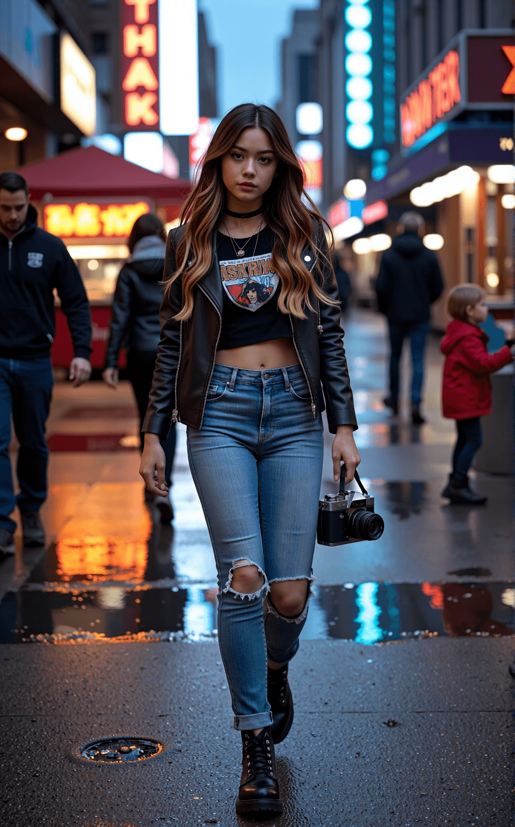AI generated: A hyper-detailed, cinematic photograph of a young woman with long, tousled chestnut hair in volumino...