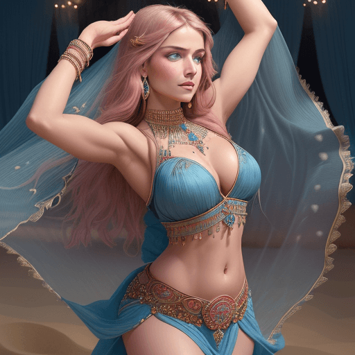 AI generated: An alluring svelte muscular stomached woman with waist length long dusty rose hair and radiant brigh...