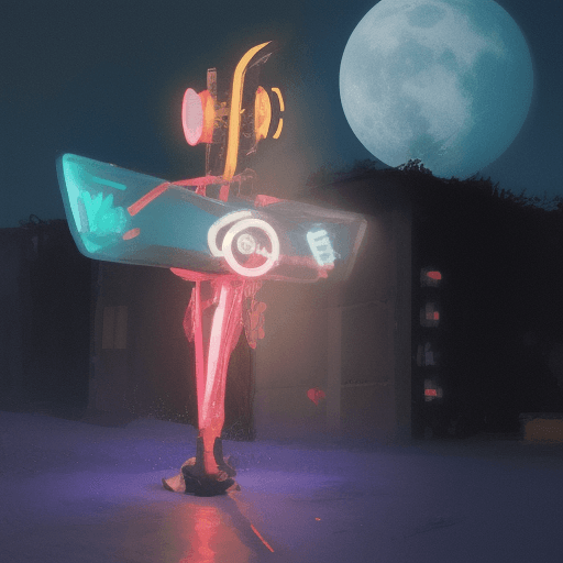 AI generated: tim white style art,80s neon, night, moon, neon sign, simple design, sci-fi, varying colors, knight,...