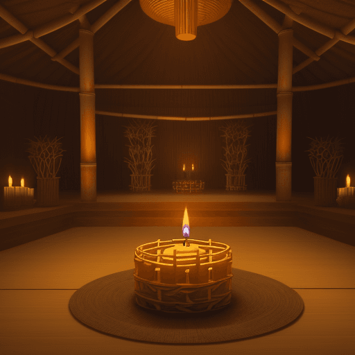 AI generated: hyper realistic bamboo kingdom with candle lit design. 8k render, bamboo words and architecture