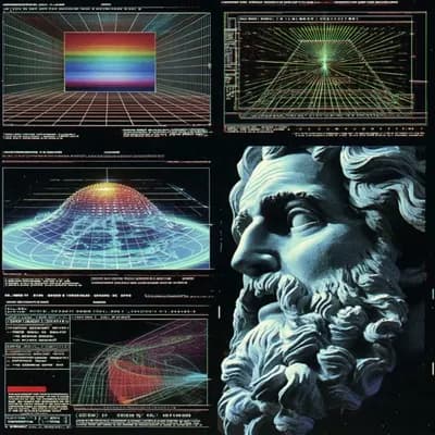 AI generated video: flow and truth. schematics concepts. visualization of ideas. blueprints. ancient greek philosophy. t...