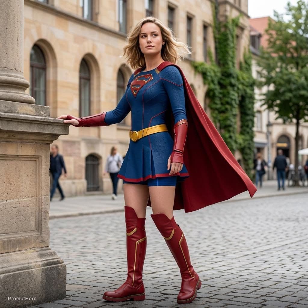 AI generated: brie larson sexy booty costum supergirl 