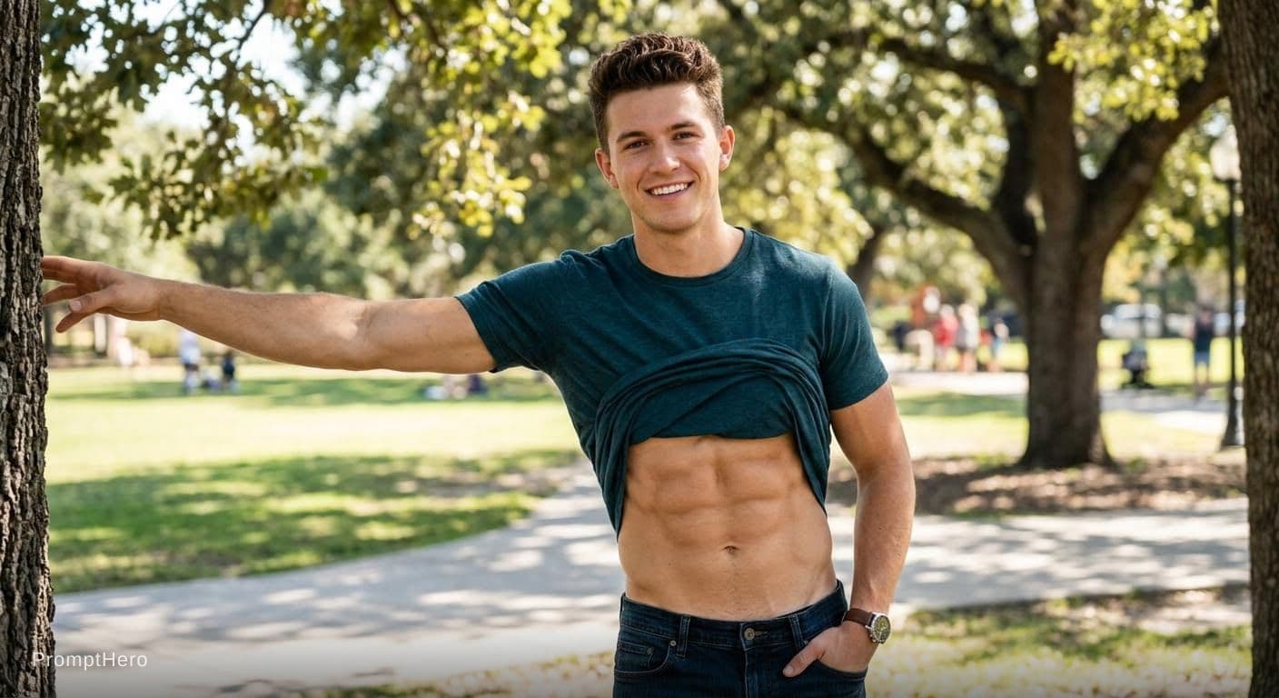 AI generated: A handsome boy with 8 packs 