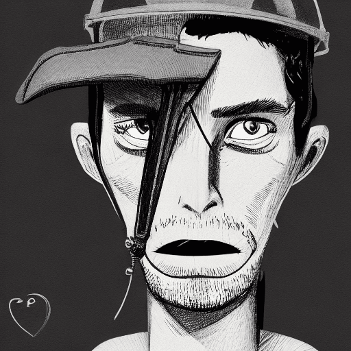 AI generated: a drawing of a man wearing a helmet, a character portrait by Jamie Hewlett, behance contest winner, ...