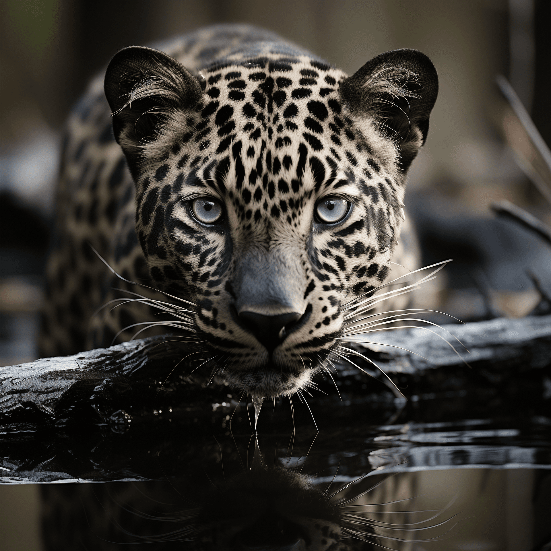 AI generated: Envision a monochrome world where a solitary leopard is captured in a moment of silent poise. The im...