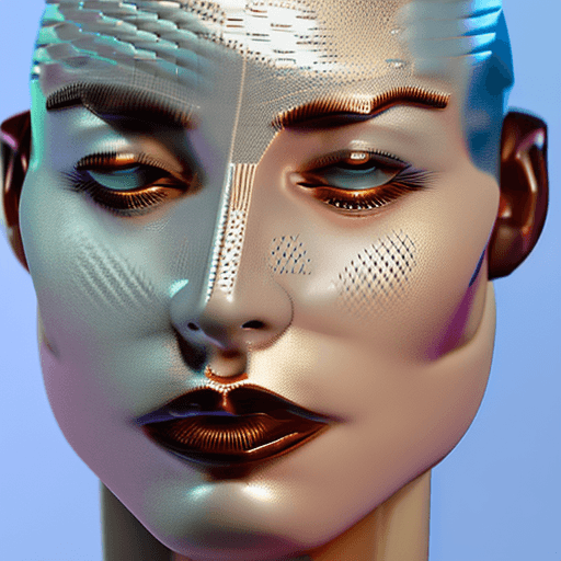 AI generated: Portrait of a porcelain replica of of supermodel cyborg 3D blender with transparent skin, shot by me...