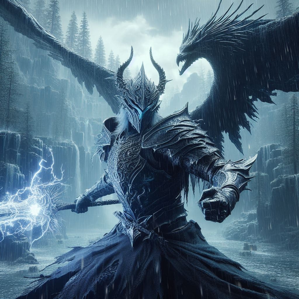 AI generated: an awe-inspiring 3D portrayal showcasing The Nameless King from Dark Souls 3. Place him in a vast an...