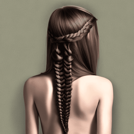 AI generated: young teen with half of her hair in a long braid the other side/half is a bob, she has bangs and is ...