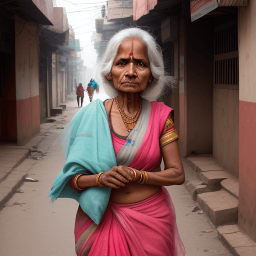 AI generated: High resolution photography of indian woman roaming in street cluelessly