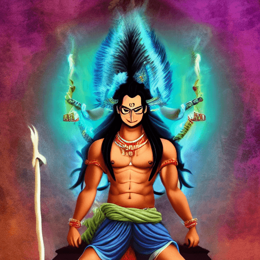 AI generated: Lord Shiva, Indian mythology, one piece character, symmetric body, wielding a trishula, full body, e...