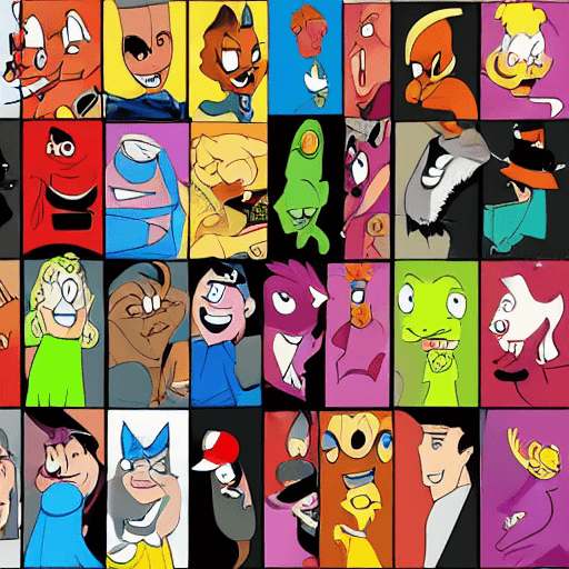 AI generated: A group of cartoon characters, from various franchises, are depicted in a portrait, all laughing out...