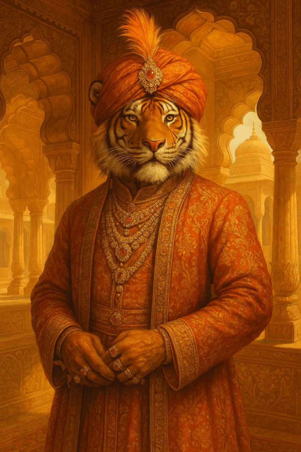 AI generated: Une illustration hyper détaillée en style réaliste et artistique, représentant un tigre anthropomorp...