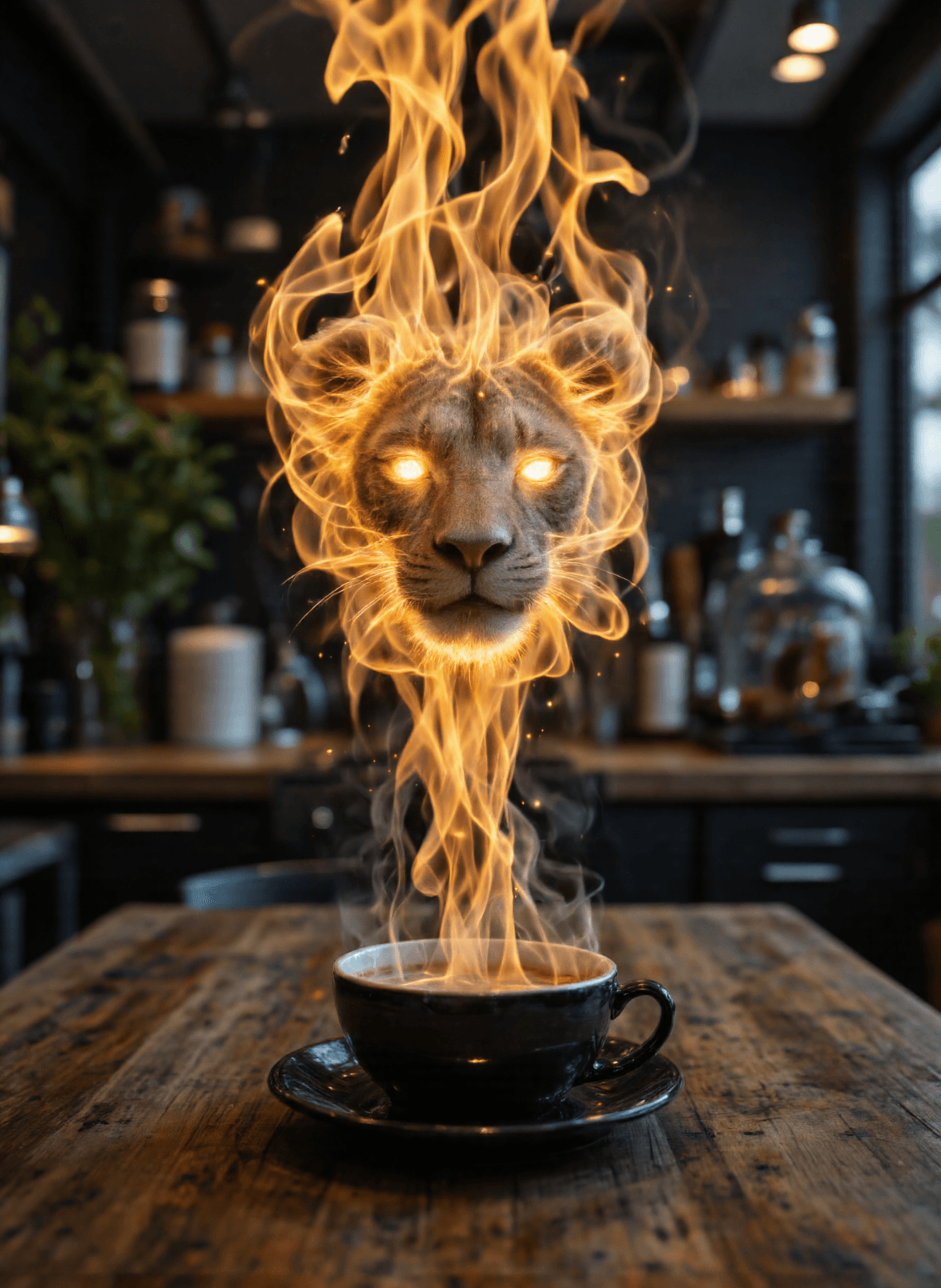 AI generated: The image depicts a surreal and imaginative scene where the head of a lion appears to be made entire...