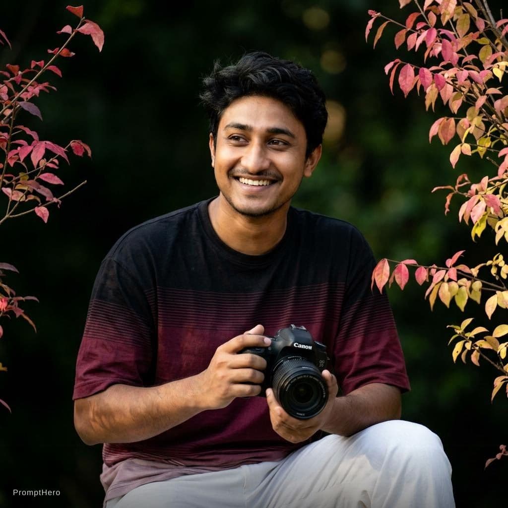 AI generated: Creat a 8k hyper-realistic dark green portrait cinematic image with dramatic smile actions . (upload...