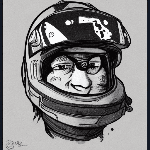 AI generated: a drawing of a man wearing a helmet, a character portrait by Jamie Hewlett, behance contest winner, ...