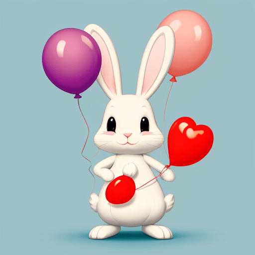 AI generated: Cartoon rabbit, holding a balloon