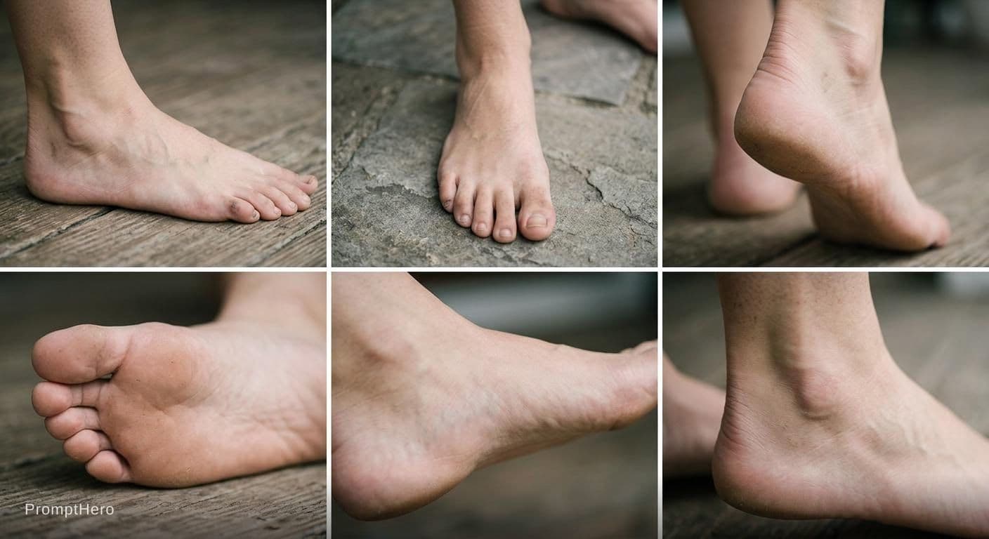 AI generated: A woman’s soft and slightly dirty foot from different angles including the sole and ankle and instep...