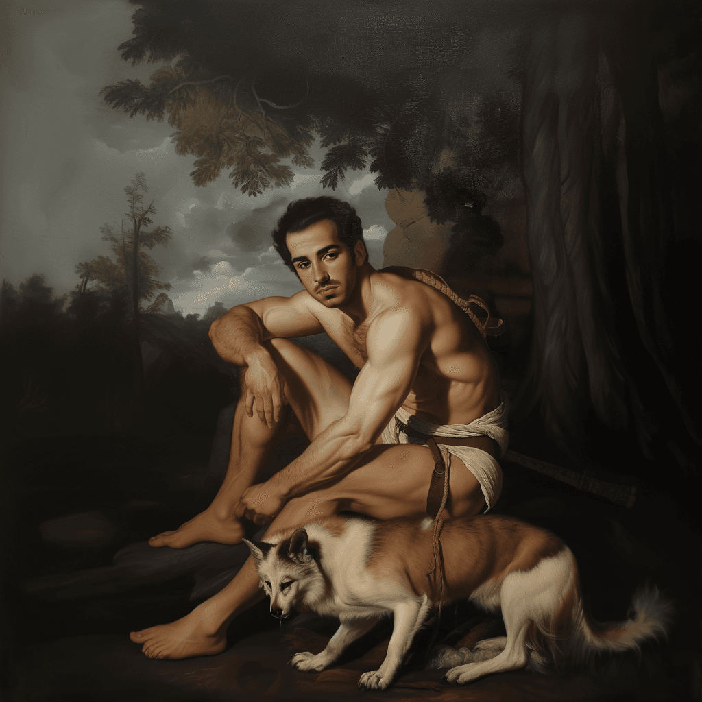 AI generated: Kraven The Hunter, Oil painting technique, Fine Art, likely mimicking the style of the 17th to 19th ...