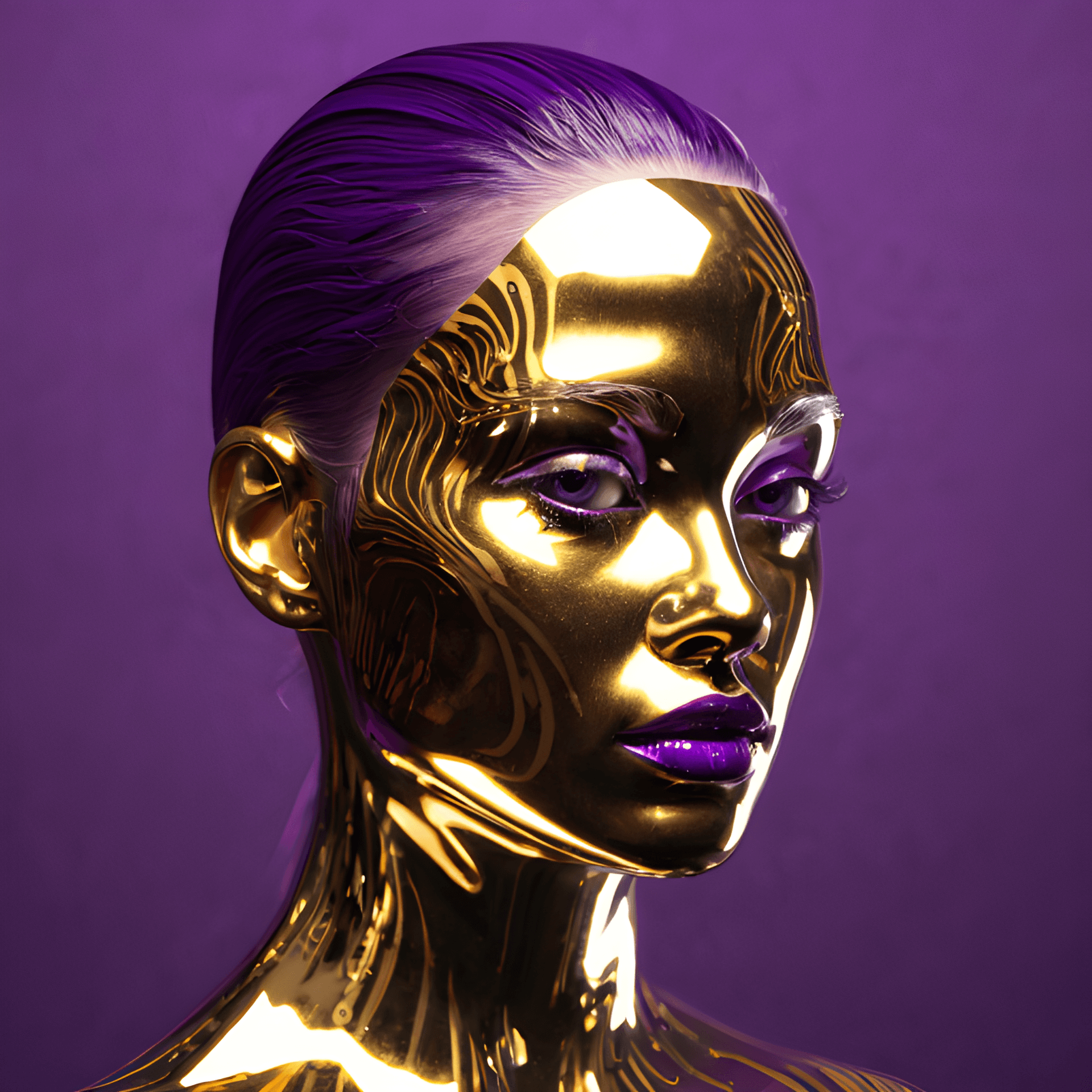 AI generated: This is a highly detailed CGI rendering of a stylized human head, depicted in a sleek, futuristic, a...