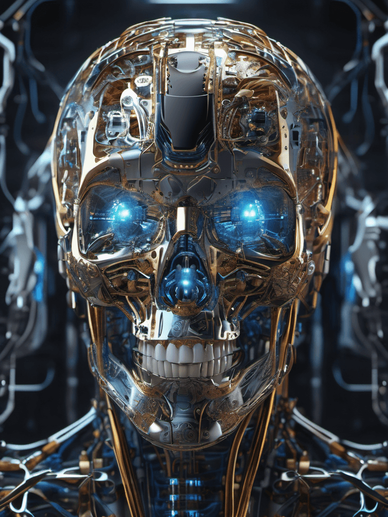 AI generated: A stunning illustration of an evil neural network organism, superior artificial intelligence, half o...