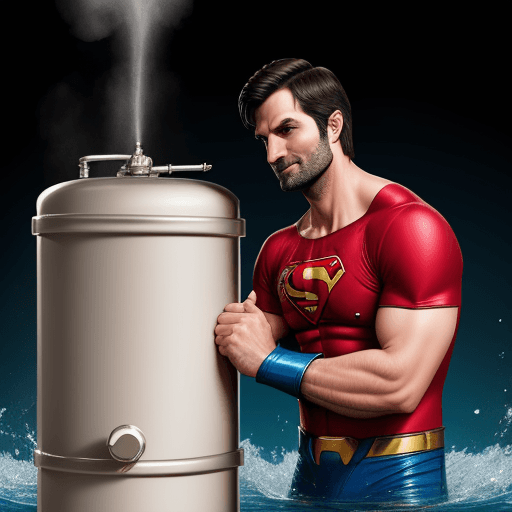 AI generated: A super hero thath consist of the fussion between a 30 years old man and 200 liter water heater