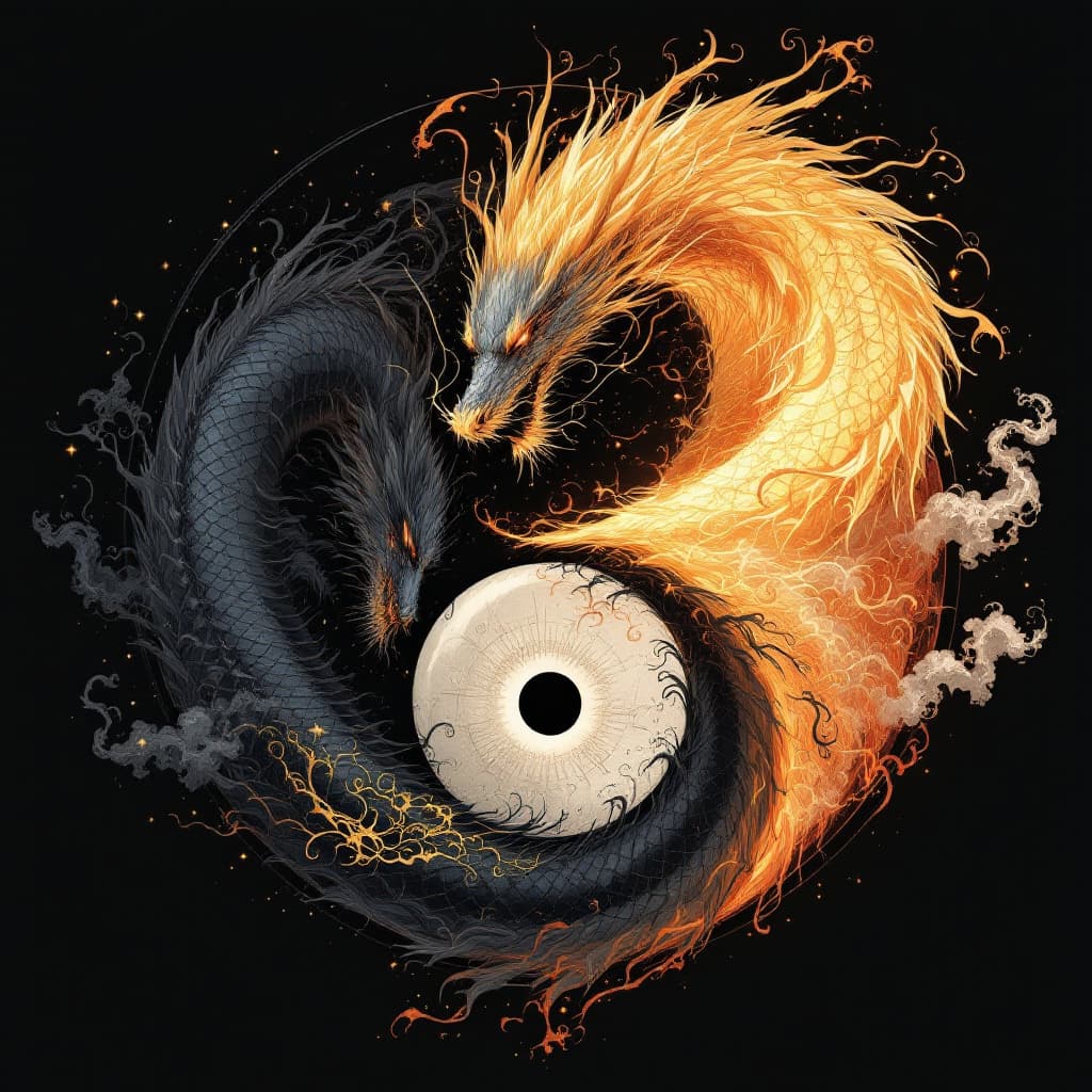AI generated: integrate a highly detailed dragon and a yin yang
