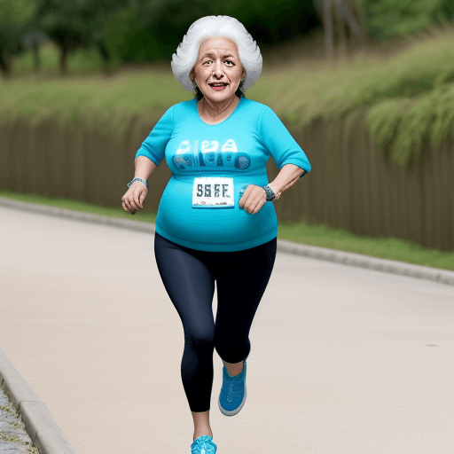 AI generated: abuela de hiro embarazada corriendo