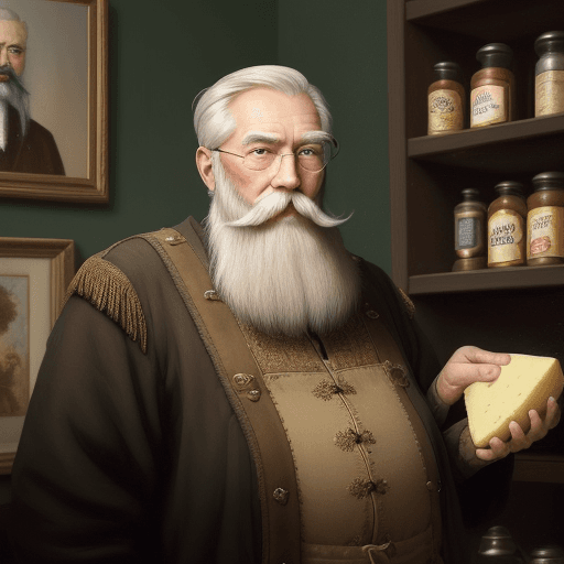 AI generated: The image is old oil painting style features an older man, with a mustache and abeard,  He is a king...