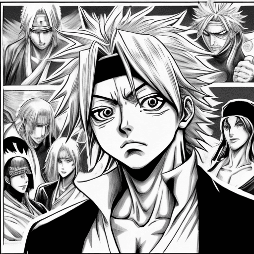 AI generated: Draw Inoue Orihimie from bleach in jojo bizzare adventure manga black and white artstyle