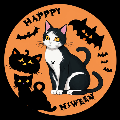 AI generated: Cat themed Halloween sticker in anime style sharp look
