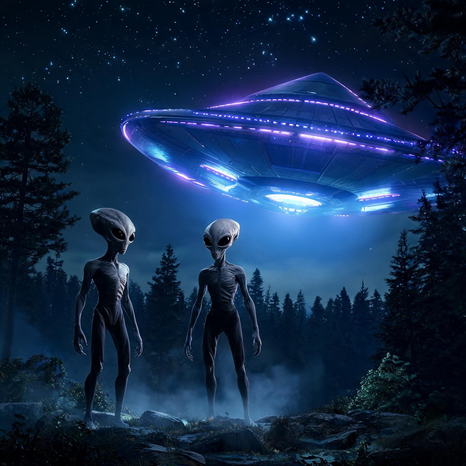 AI generated: A top-secret picture of beings that visited us from outside our solar system. High detail. deep colo...