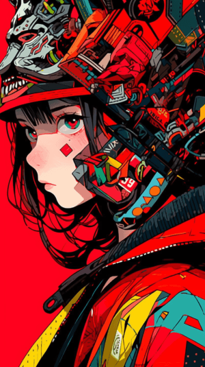 AI generated: The Rebellion meets abstract expressionism, close up shot of free-spirited girl, manga style, in vib...