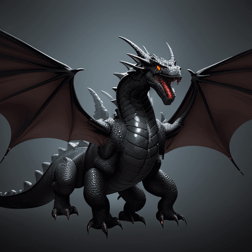 AI generated: Friendly Big black dragon with no mouth, flying, friendly, closed mouth, photorealistic