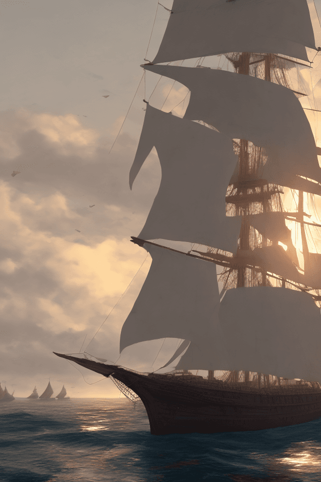 AI generated: Photo of a ultra realistic sailing ship, dramatic light, pale sunrise, cinematic lighting, battered,...