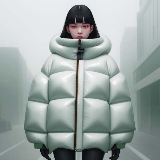 AI generated: a woman wearing a poncho oversized puffer jacket, inspired by OffWhite, tumblr, inspired by Yanjun C...