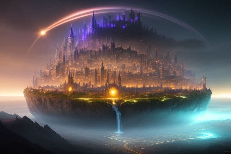 AI generated: surreal atmosphere, city, future, sci-fi, epic fantasy photo, city illuminated by a red and blue lig...
