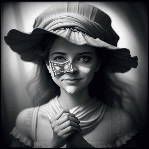 AI generated: both eyes covered with 1 money bill, the mouth is covered with a handkerchief, wearing a statue of L...