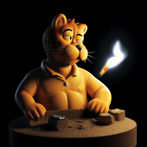 AI generated: Hyper realistic Garfield smoking a joint, 3D Style, with black background and a warm lightning with ...