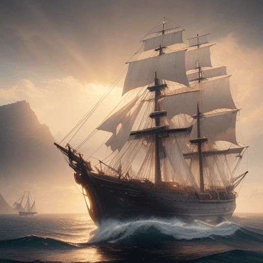 AI generated: Photo of a ultra realistic sailing ship, dramatic light, pale sunrise, cinematic lighting, battered,...