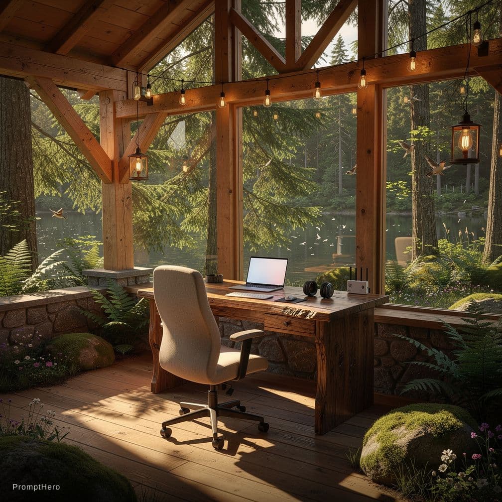 AI generated: The Scene:
Imagine a glass-walled cabin or a spacious covered porch nestled deep within a lush fores...