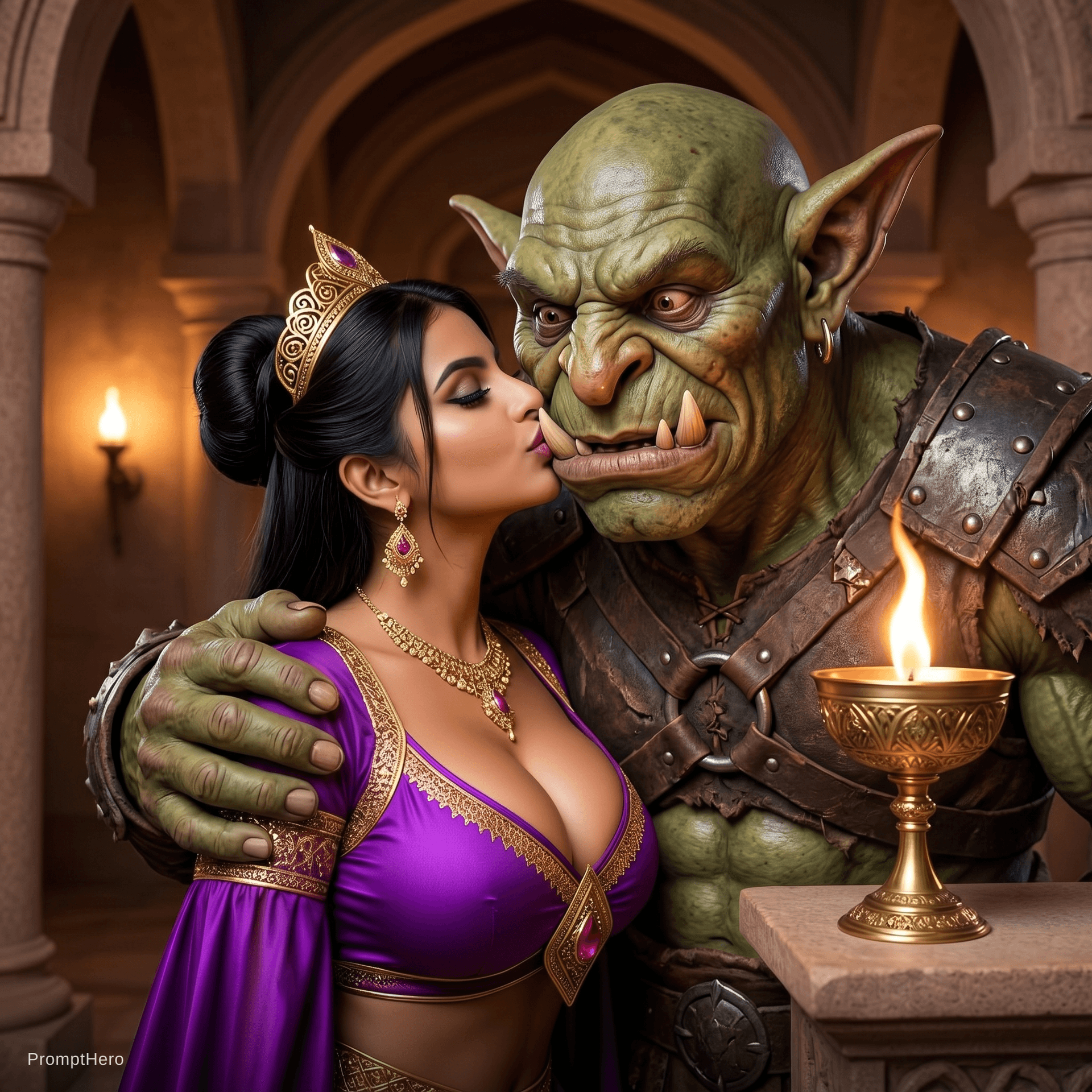AI generated: She kissing big goblin 
