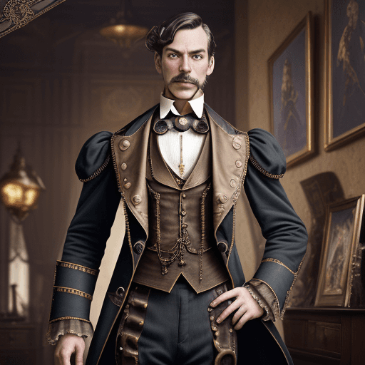 AI generated:  Victorian era,(steampunk theme), centered, official artwork, (a man:1.5), random hair, steampunk su...