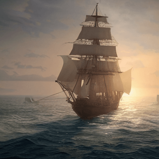 AI generated: photo of a ultra realistic sailing ship, dramatic light, pale sunrise, cinematic lighting, battered,...