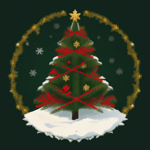 AI generated: illustration, beautiful christmas theme, simplify, pine tree, strar, snow flower, christmas elements...