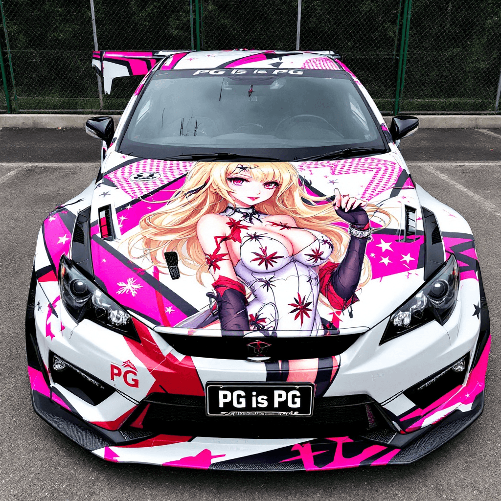AI generated: A car with a vibrant and colorful realistic stunning and gorgeous allu**ng anime-themed wrap. The ca...