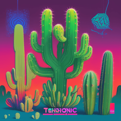AI generated: a spontaneous, graceful, simple, semi-abstract psychedelic cactus for epic melodic techno cover artw...