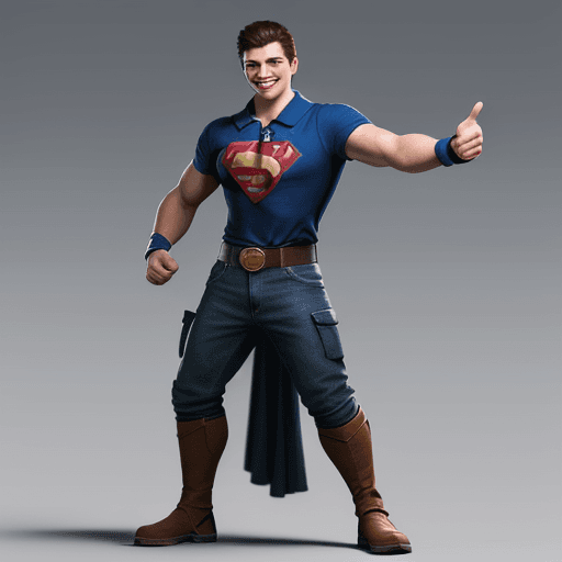 AI generated: High resolution character design from young electricist | full body | smiling | left hand thumb up |...