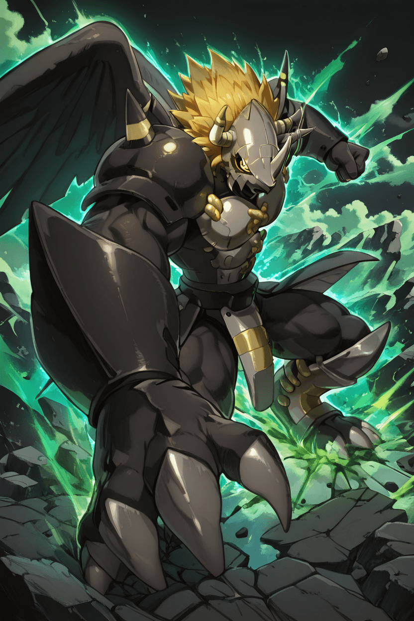 BlackWarGreymon: Jet-black Virus Dragon | ブラックウォーグレイモン (Digimon) [ZIT & IL & Pony]