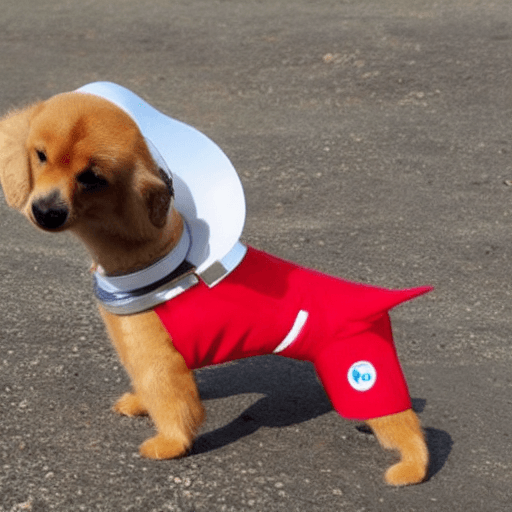 AI generated: perro astronauta salchicha con traje rojo en el espacio 
