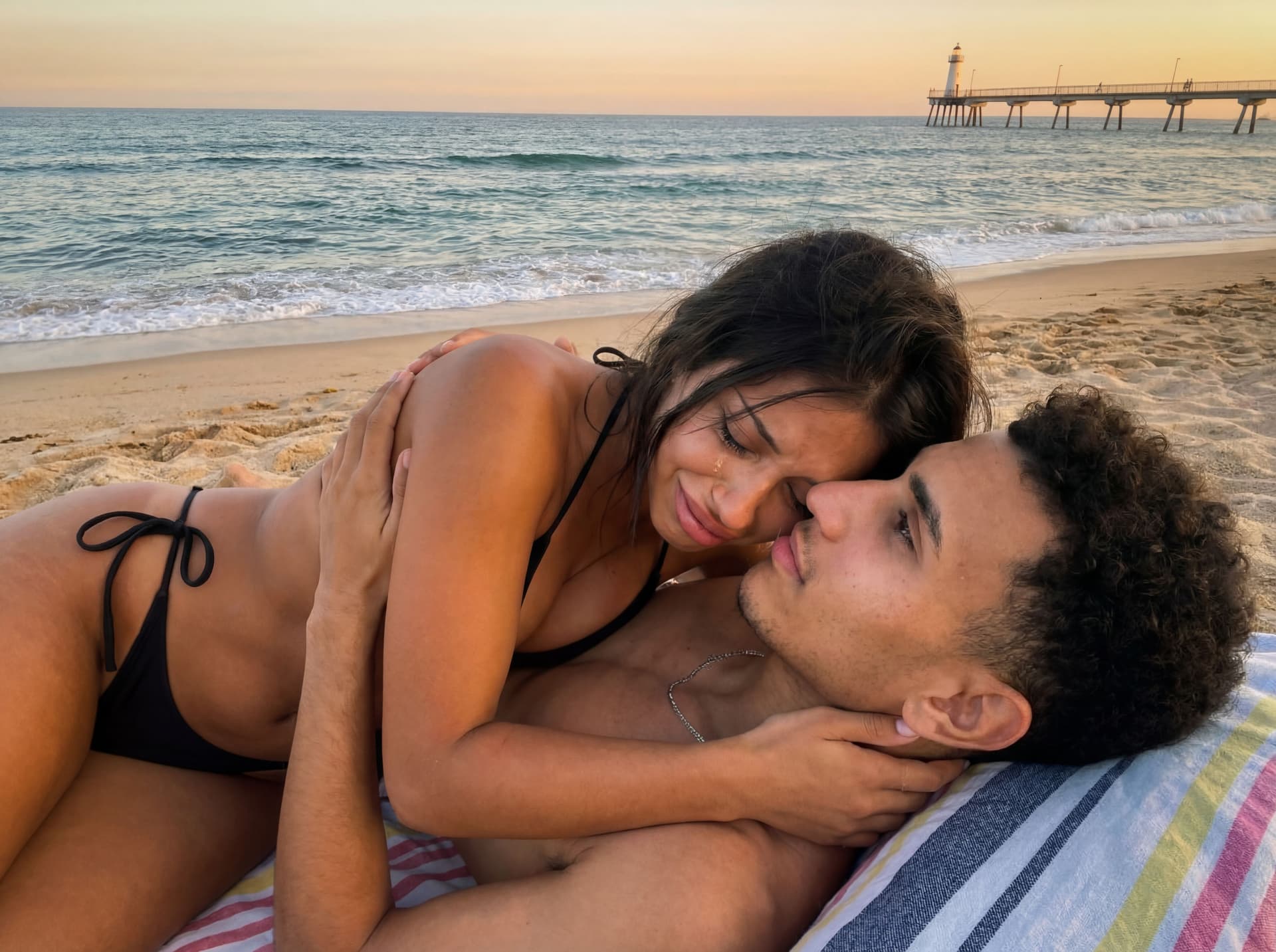 AI generated: Ella llora mientras lo abraza